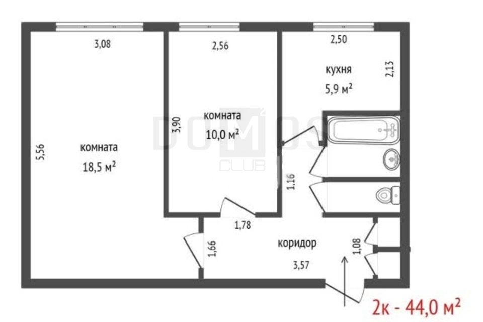 Продаётся 2-комнатная квартира, 44 м²