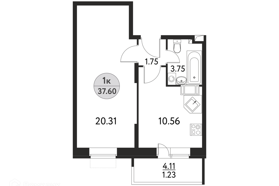 Продаётся 1-комнатная квартира, 37.6 м²