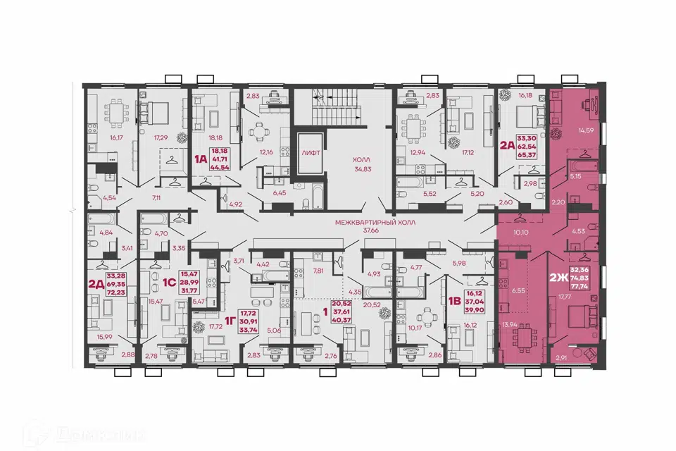 Продаётся 2-комнатная квартира, 77.74 м²