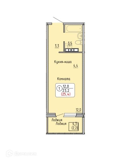 Продаётся 1-комнатная квартира, 25.4 м²