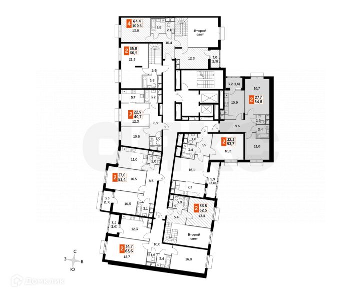 Продаётся 2-комнатная квартира, 54.8 м²