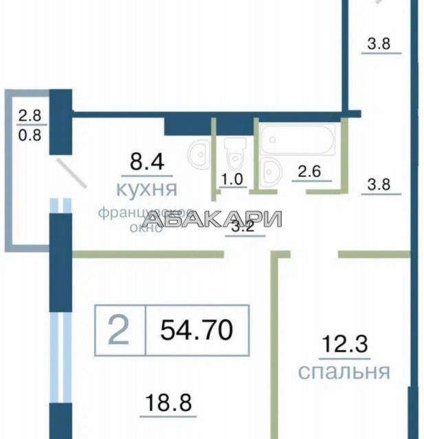 Сдаётся 2-комнатная квартира, 54 м²