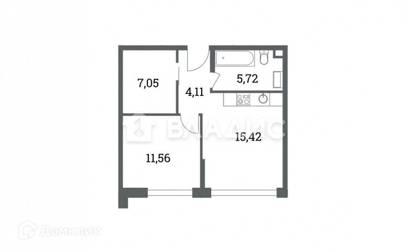 Продаётся 1-комнатная квартира, 44.6 м²