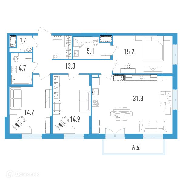 Продаётся 3-комнатная квартира, 102.8 м²