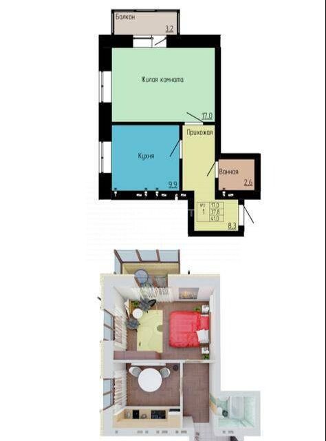 Продаётся 1-комнатная квартира, 41 м²