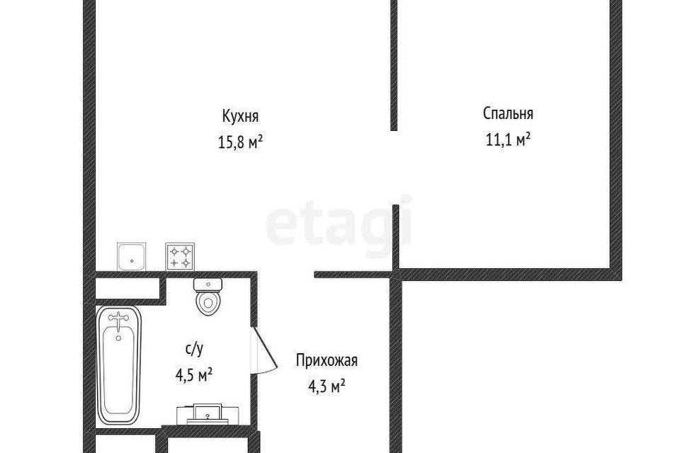 Продаётся 1-комнатная квартира, 35.8 м²