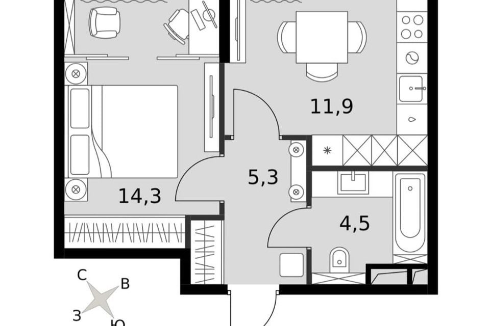 Продаётся 1-комнатная квартира, 36 м²