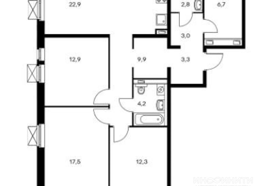 Продаётся 3-комнатная квартира, 93.5 м²