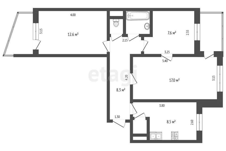 Продаётся 3-комнатная квартира, 62 м²