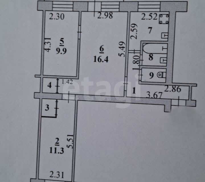 Продаётся 3-комнатная квартира, 53.9 м²