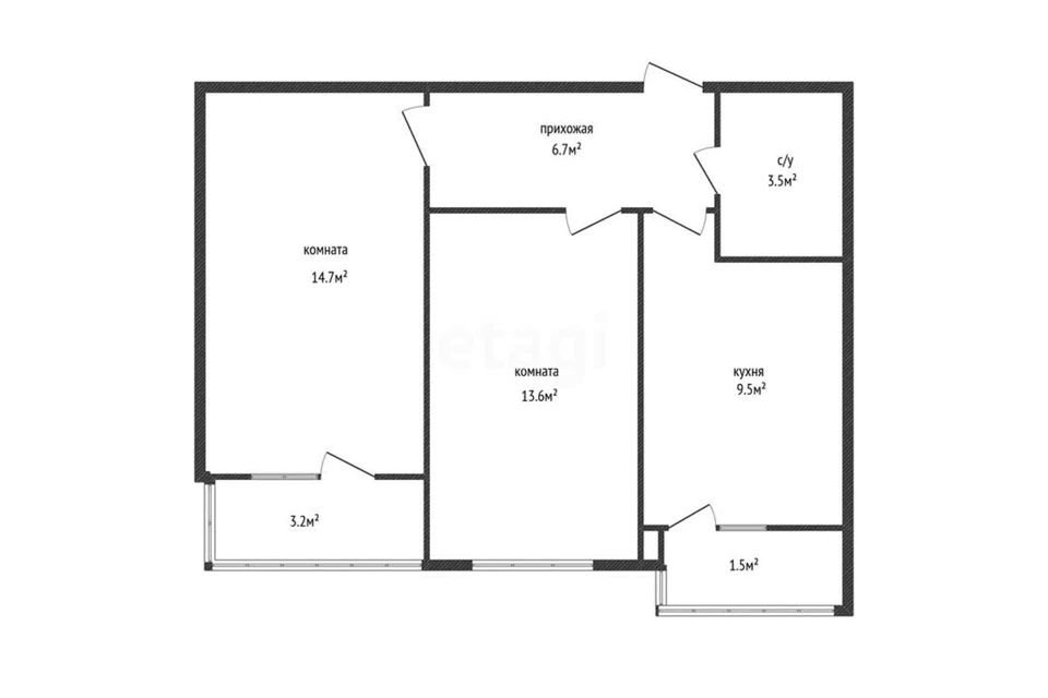 Продаётся 2-комнатная квартира, 48.3 м²