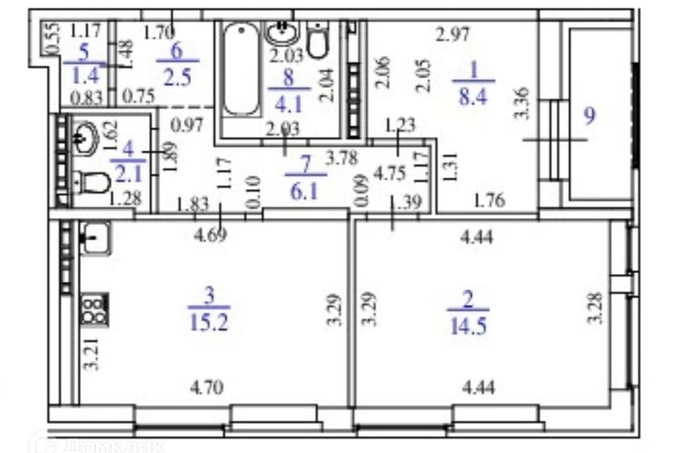Продаётся 2-комнатная квартира, 57.99 м²