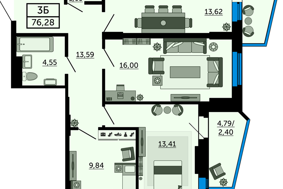 Продаётся 3-комнатная квартира, 76.7 м²