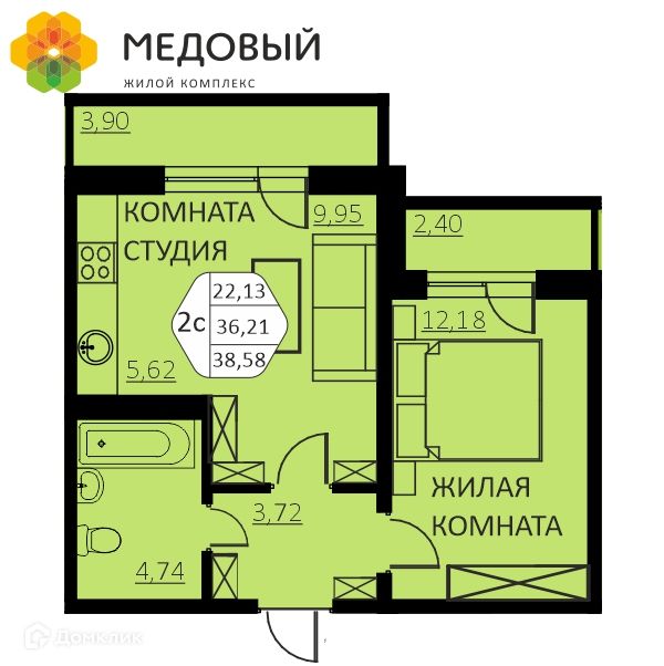 Продаётся 2-комнатная квартира, 36 м²