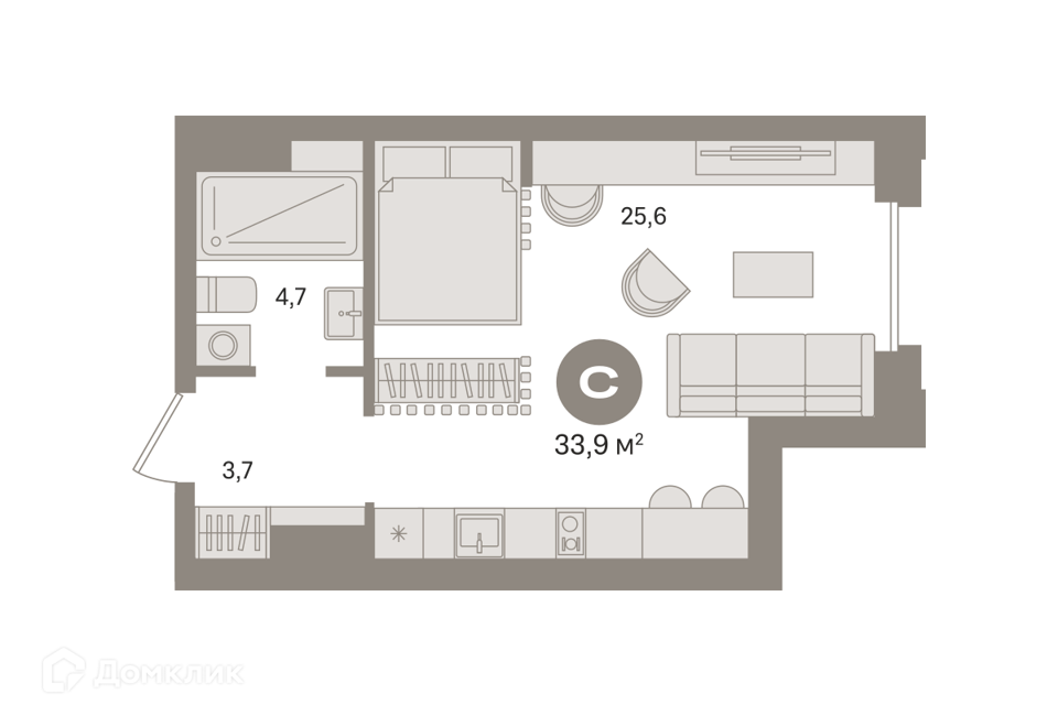 Продаётся студия, 33.9 м²