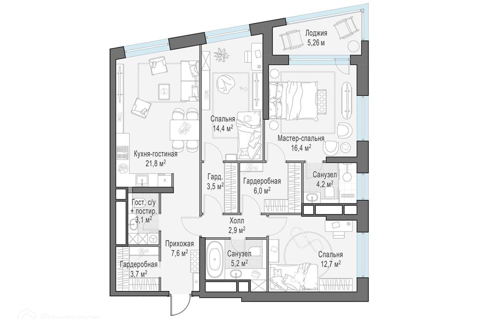 Продаётся 3-комнатная квартира, 105.2 м²