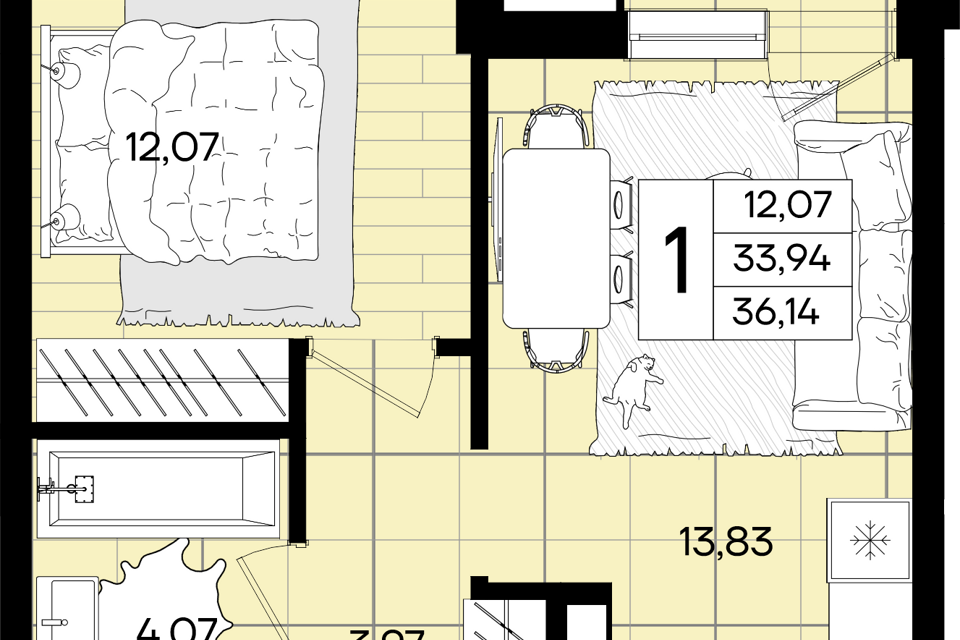Продаётся 1-комнатная квартира, 36.14 м²