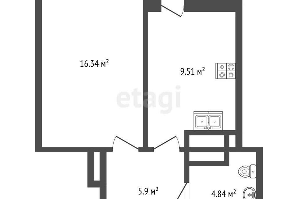 Продаётся 1-комнатная квартира, 39.06 м²
