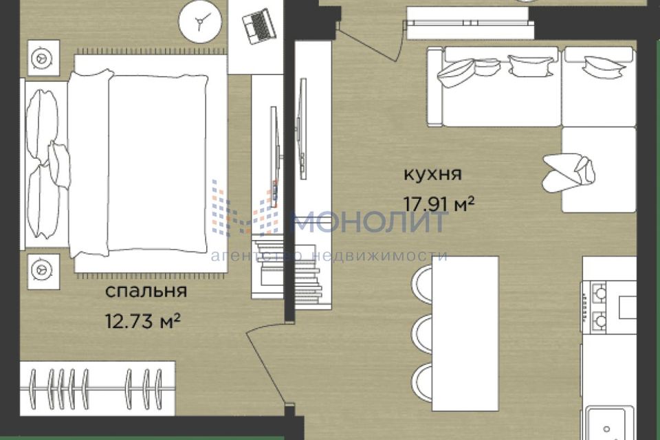 Продаётся 1-комнатная квартира, 40 м²