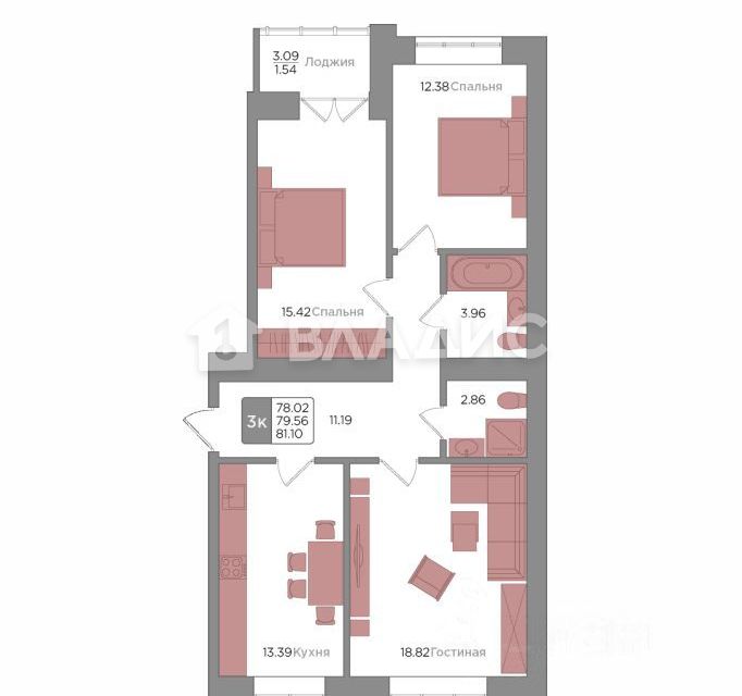 Продаётся 3-комнатная квартира, 80 м²