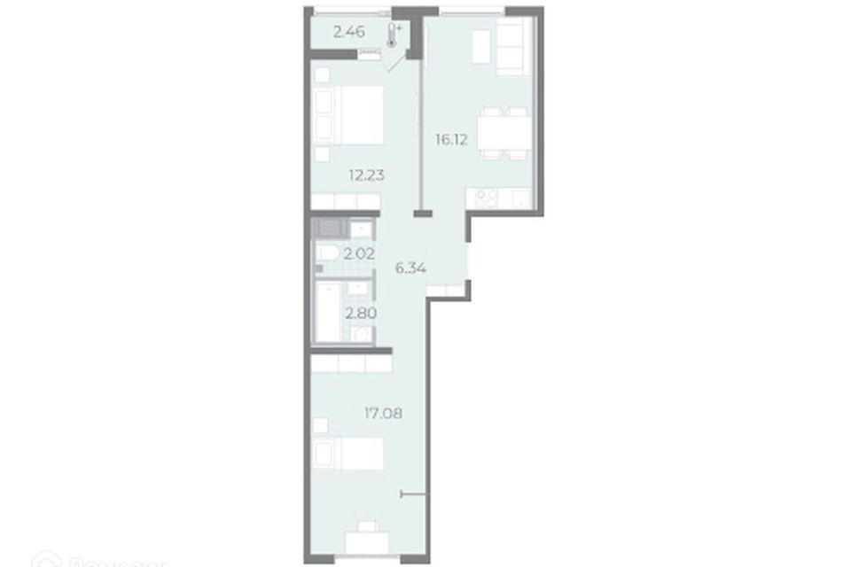 Продаётся 2-комнатная квартира, 58.2 м²