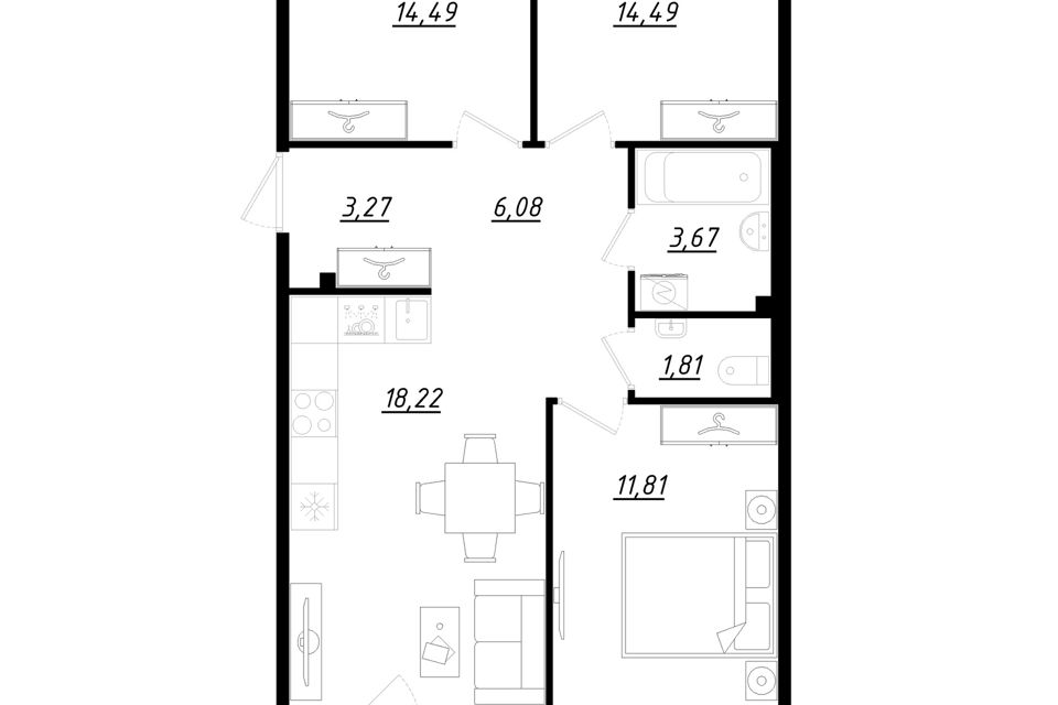 Продаётся 3-комнатная квартира, 76.2 м²