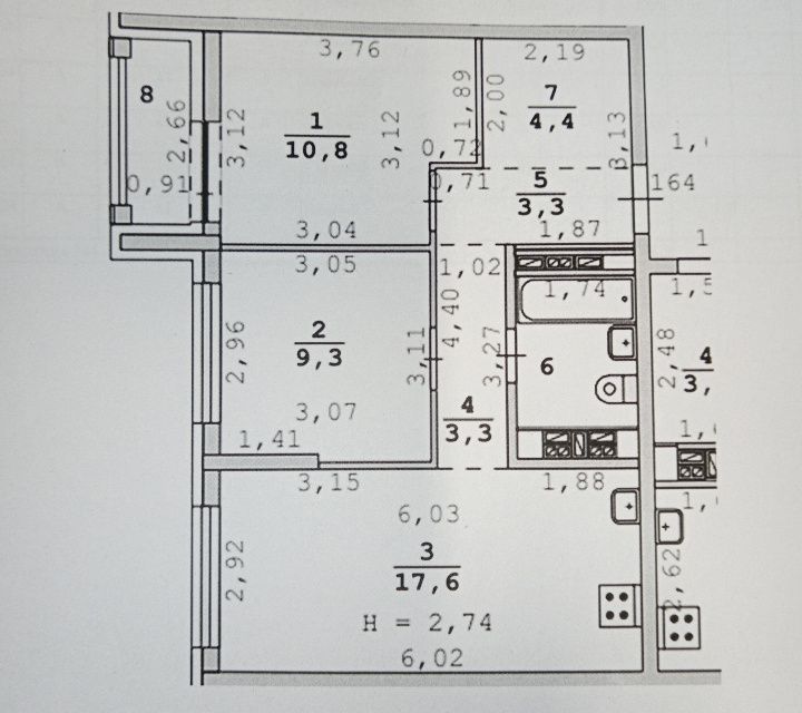 Продаётся 2-комнатная квартира, 53.96 м²