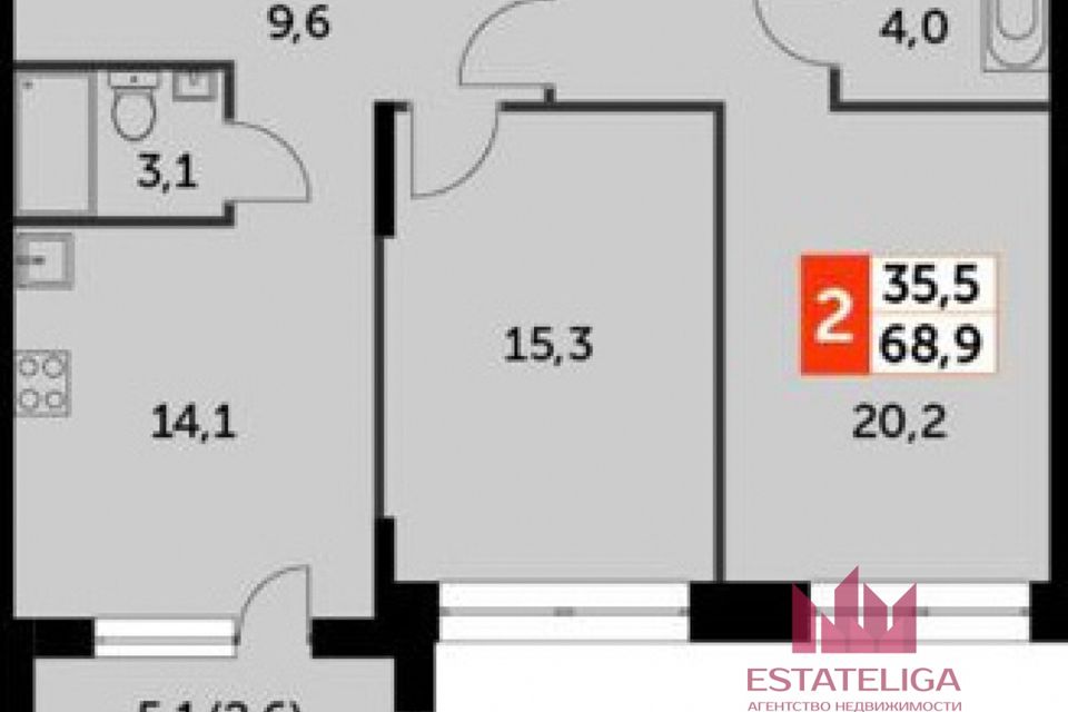 Продаётся 2-комнатная квартира, 68.9 м²