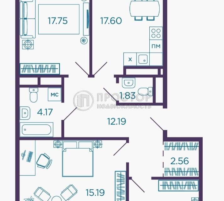 Продаётся 3-комнатная квартира, 86.4 м²