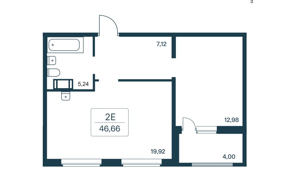 Продаётся 1-комнатная квартира, 44.3 м²