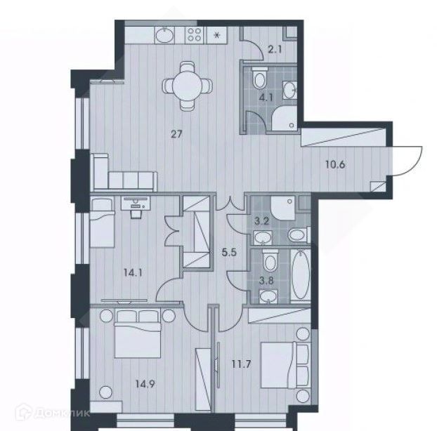 Продаётся 4-комнатная квартира, 98 м²