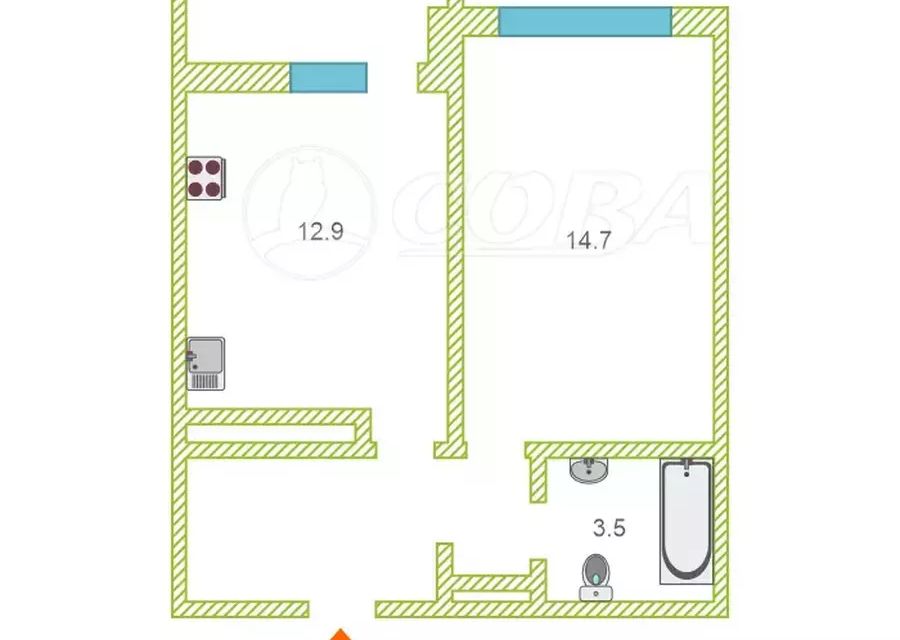 Продаётся 1-комнатная квартира, 37 м²
