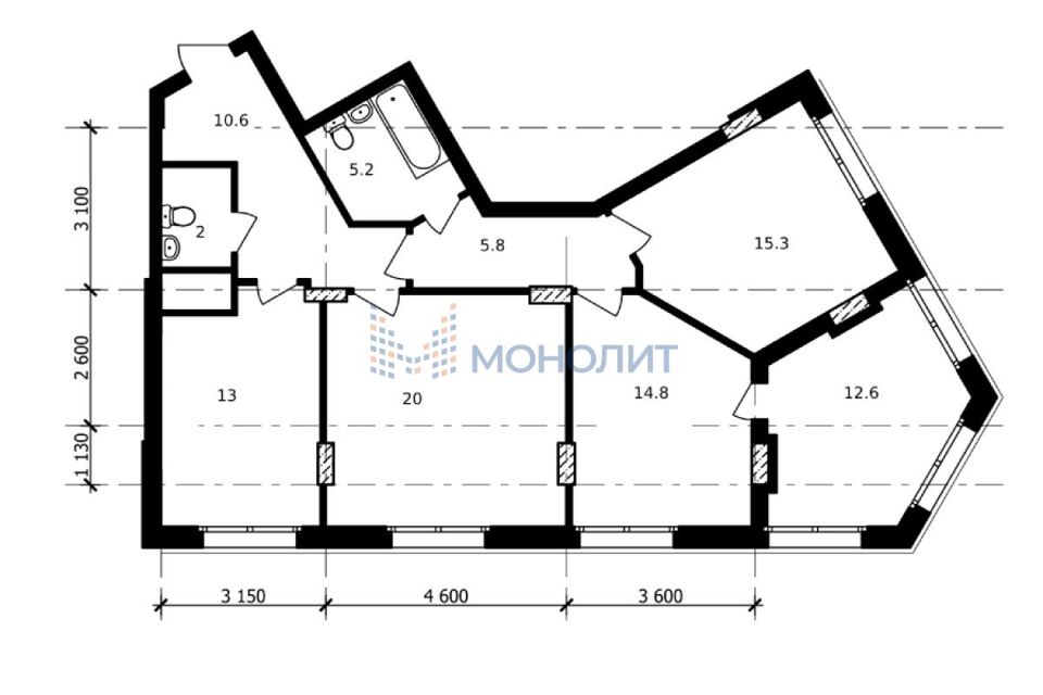 Продаётся 3-комнатная квартира, 99.7 м²