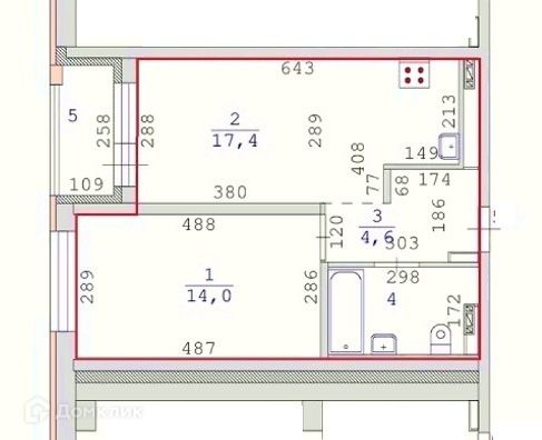 Продаётся 1-комнатная квартира, 43.65 м²