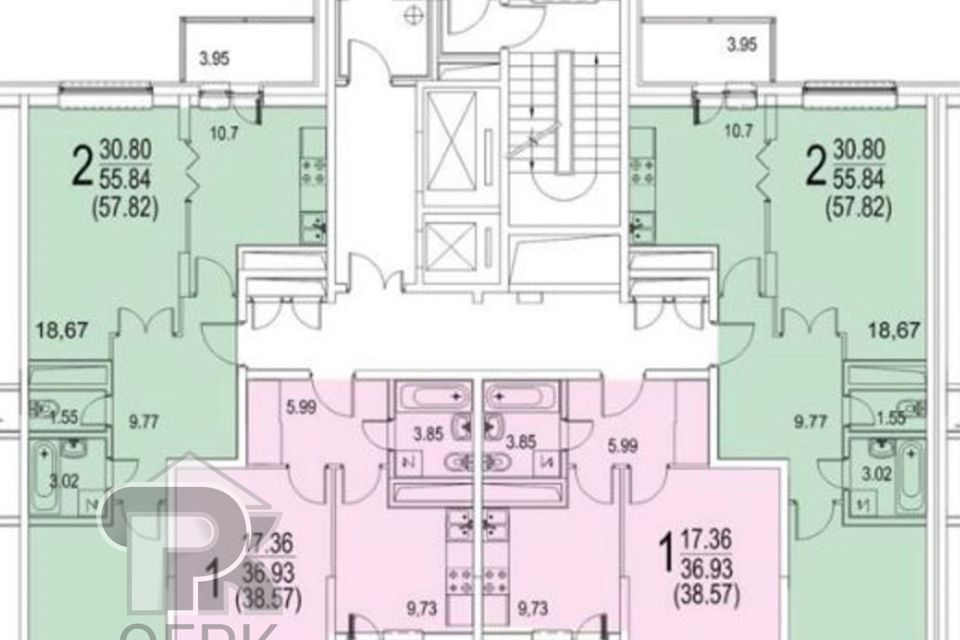 Продаётся 2-комнатная квартира, 57.8 м²