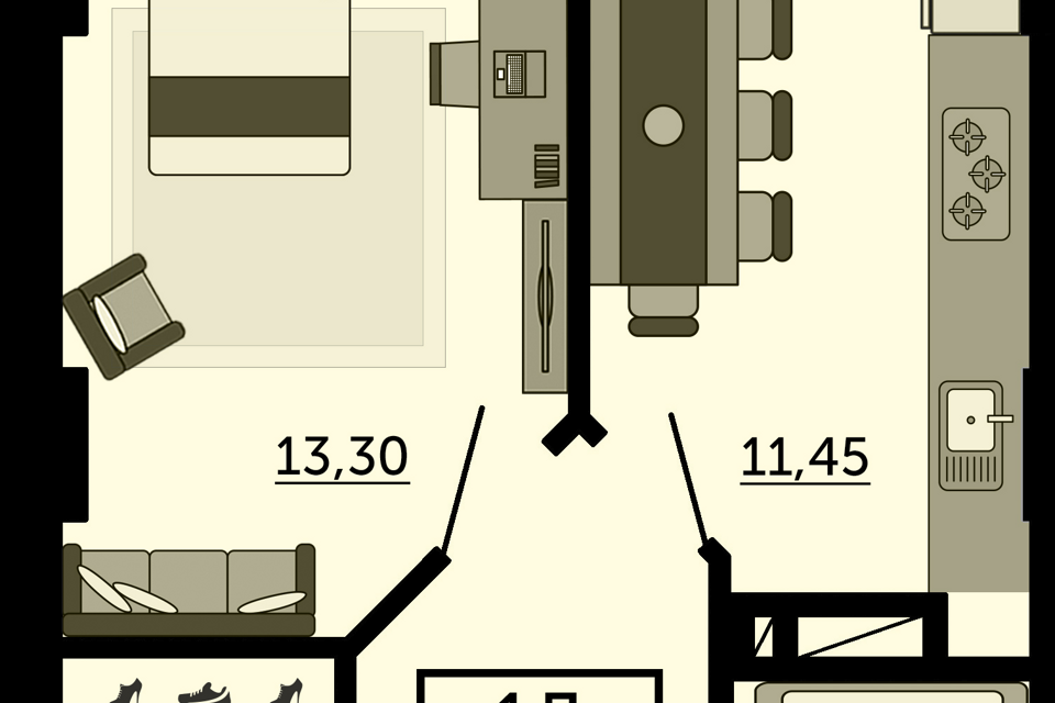 Продаётся 1-комнатная квартира, 42 м²