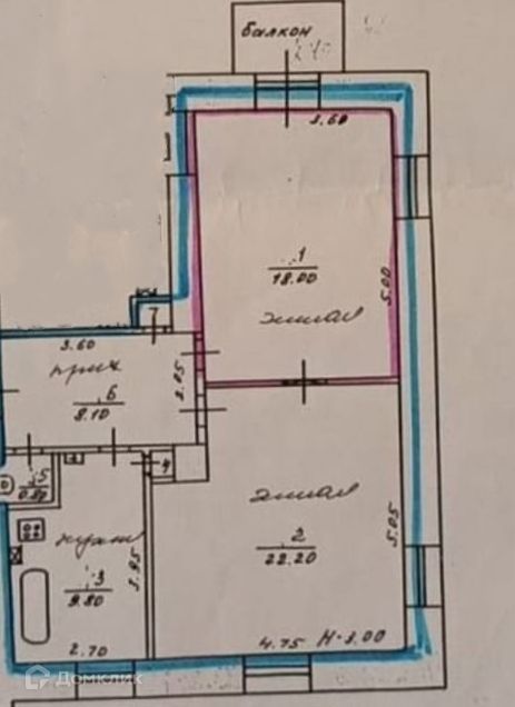 Продаётся 2-комнатная квартира, 59.9 м²