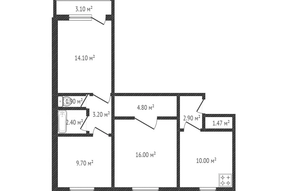 Продаётся 3-комнатная квартира, 66.1 м²