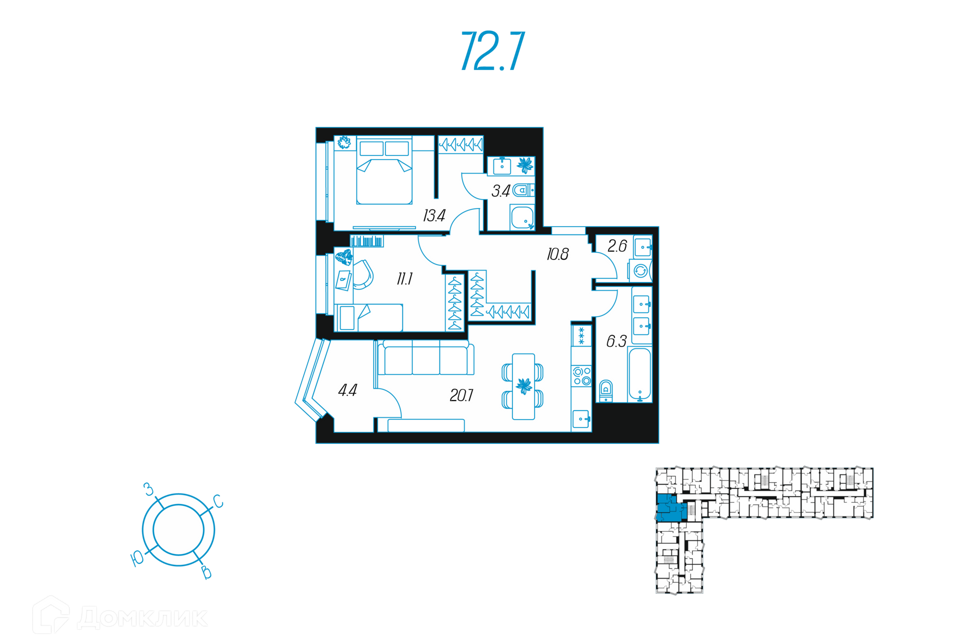 Продаю однокомнатную квартиру 134.2м² ул. Михеева, Тула, Тульская область, Центр