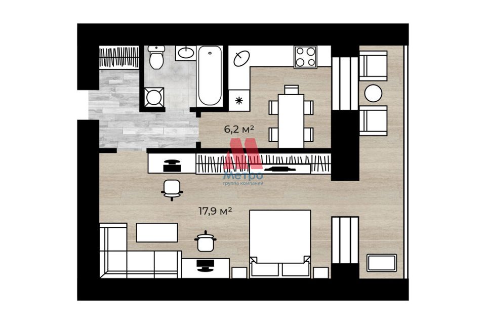 Продаётся 1-комнатная квартира, 30.8 м²