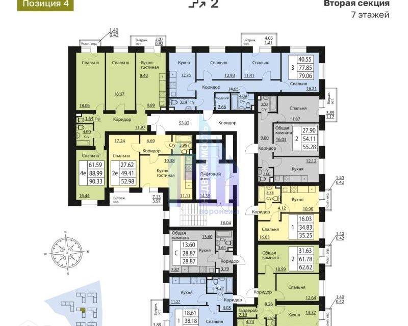 Продаётся 1-комнатная квартира, 53.09 м²