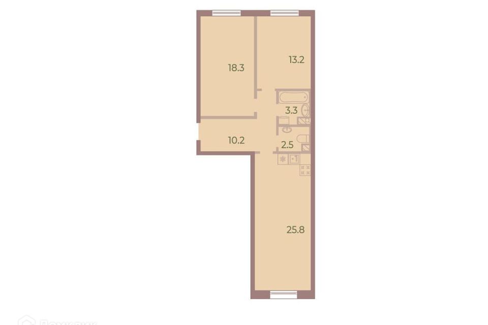 Продаётся 2-комнатная квартира, 73.1 м²