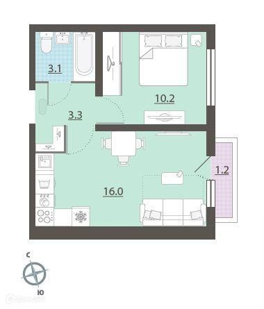Продаётся 1-комнатная квартира, 33 м²