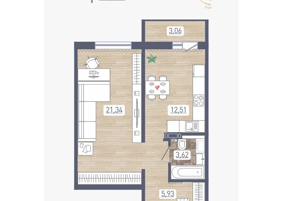 Продаётся 1-комнатная квартира, 44.93 м²