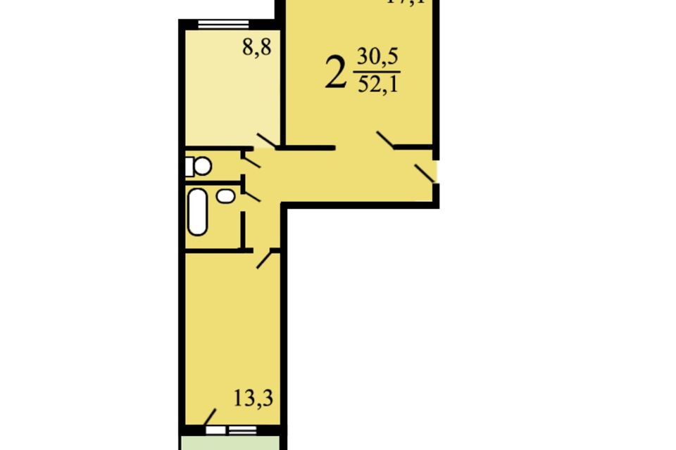 Продаётся 2 комнаты в 2-комн. квартире, 52 м²