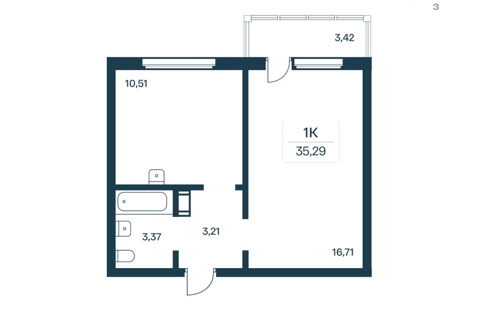 Продаётся 1-комнатная квартира, 34.4 м²
