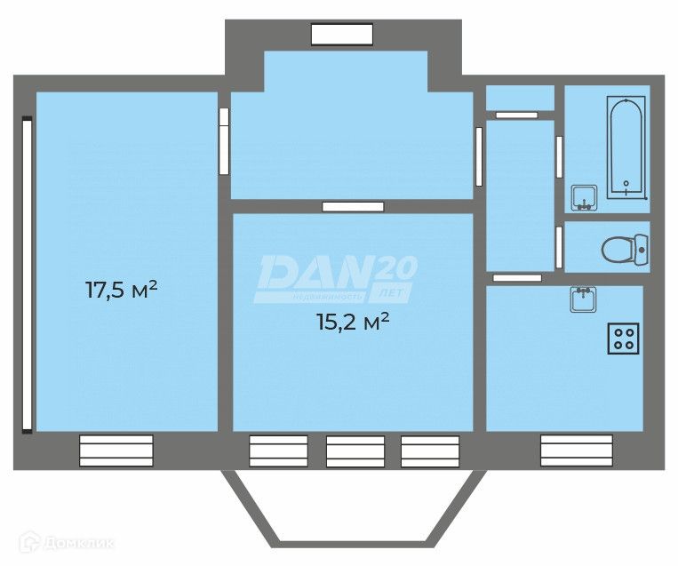 Продаётся 2-комнатная квартира, 55.8 м²