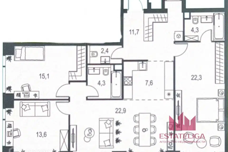 Продаётся 4-комнатная квартира, 100.3 м²