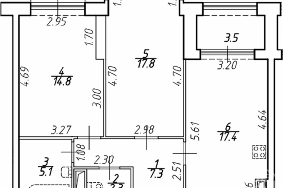 Продаётся 2-комнатная квартира, 66.5 м²
