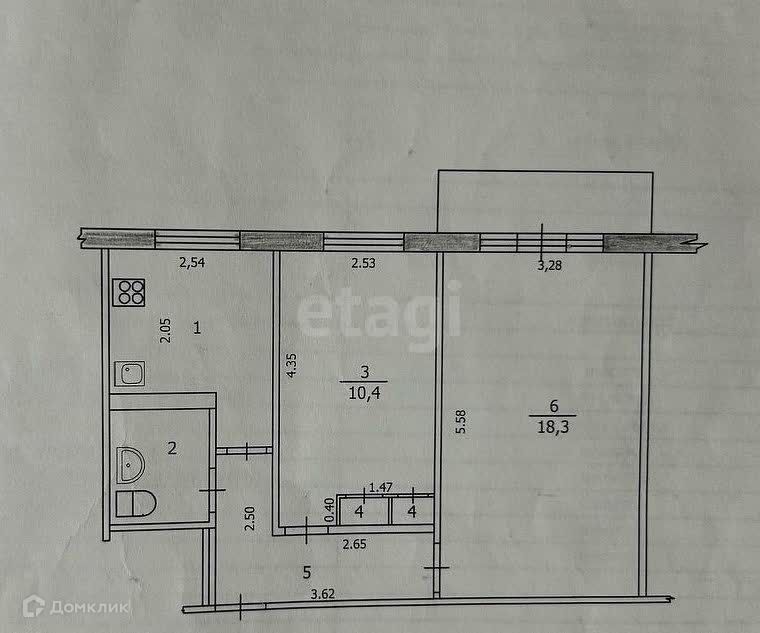 Продаётся 2-комнатная квартира, 43.6 м²